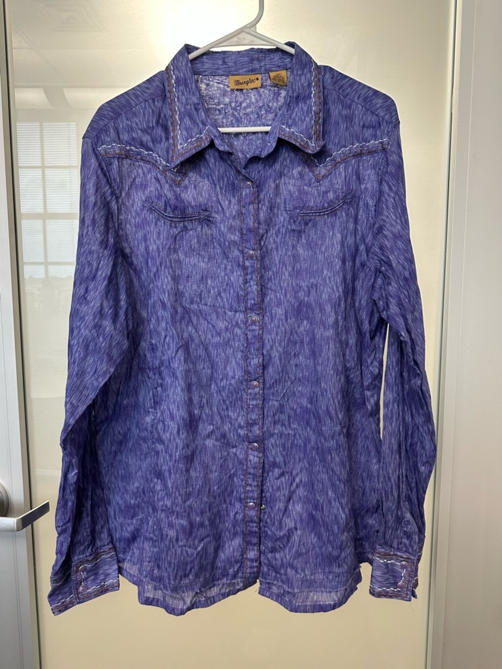Wrangler Women's Vintage Purple L/S Pearl Snap Button Embroidered Shirt XXL